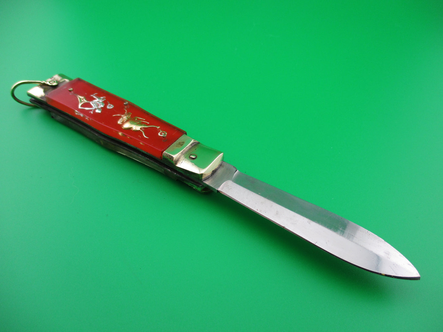 STAINLESS STEEL Bullfighter Dragon 19cm Vintage Mexican Souvenir Spearpoint switchblade knife