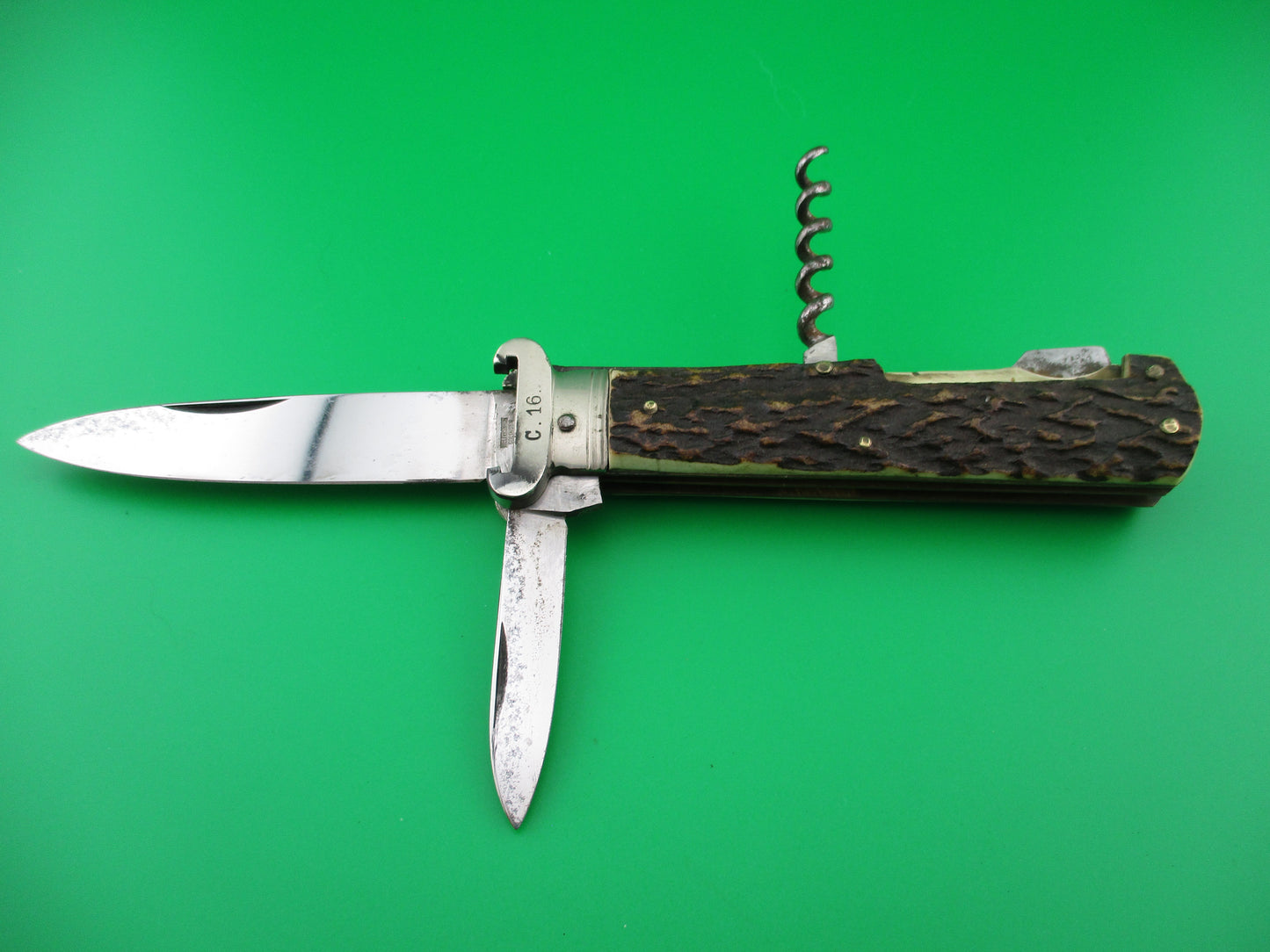 z Weltersbach SOLINGEN Germany NOS Stag Shell Puller Corkscrew multi blade Manual knife