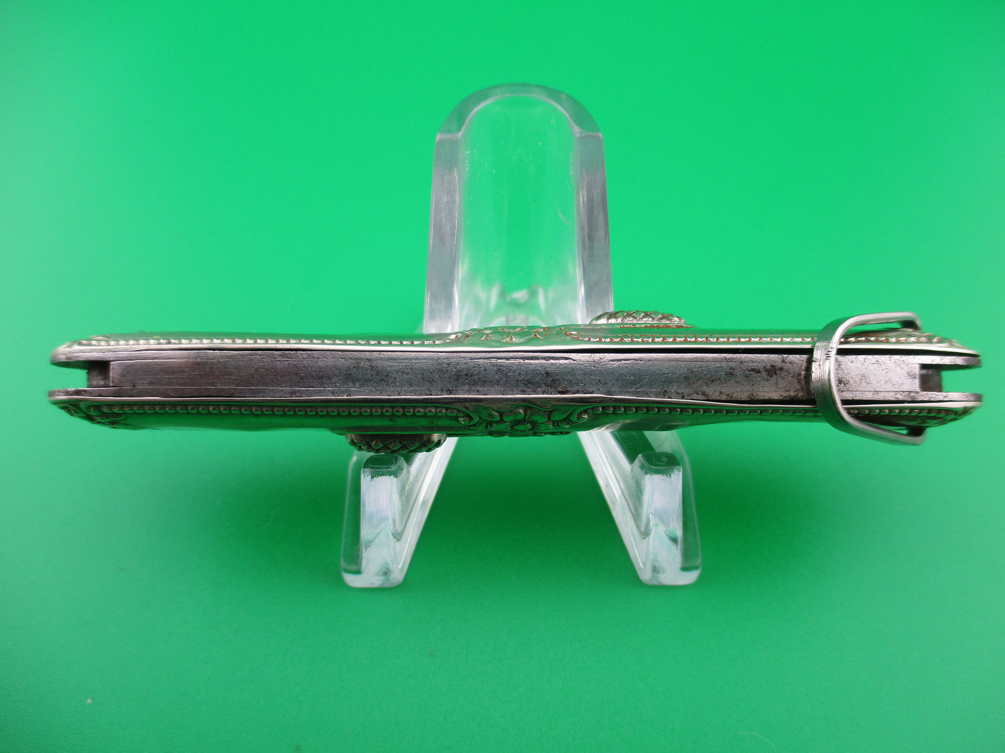 Flylock Double Silver colored Ornate metal handled switchblade knife