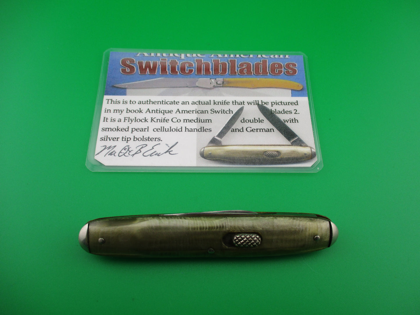 Flylock Double Smoked Pearl Tip bolstered Switchblade Book knife
