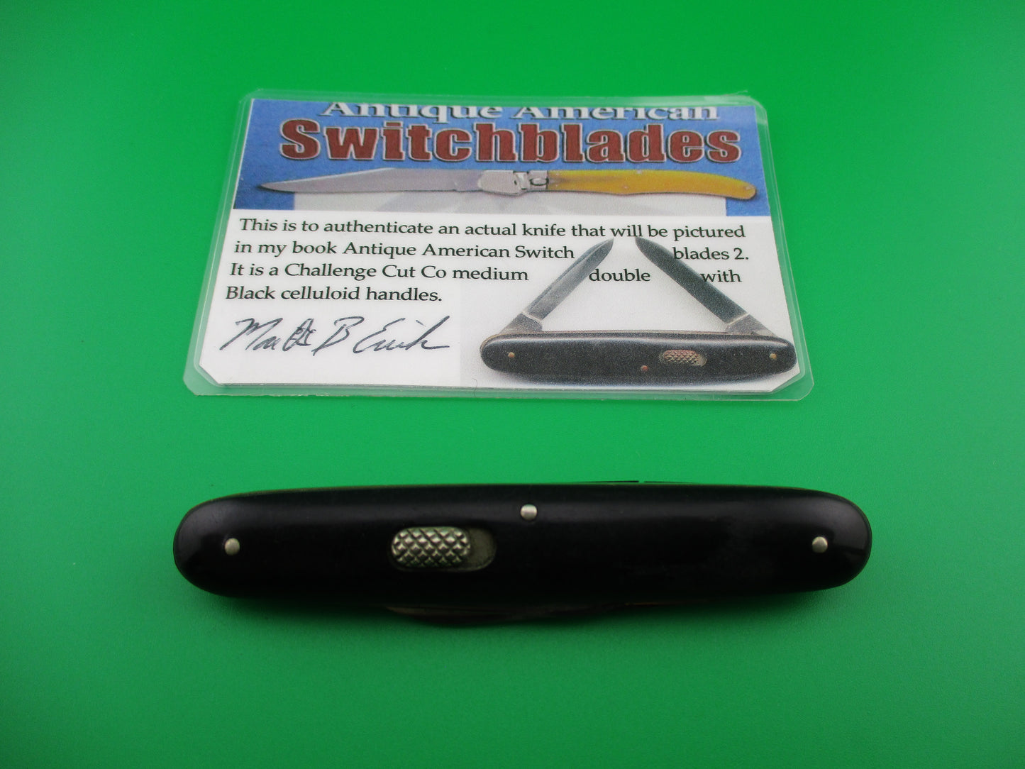 z Challenge Double Black Celluloid switchblade knife FLY LOCK arched