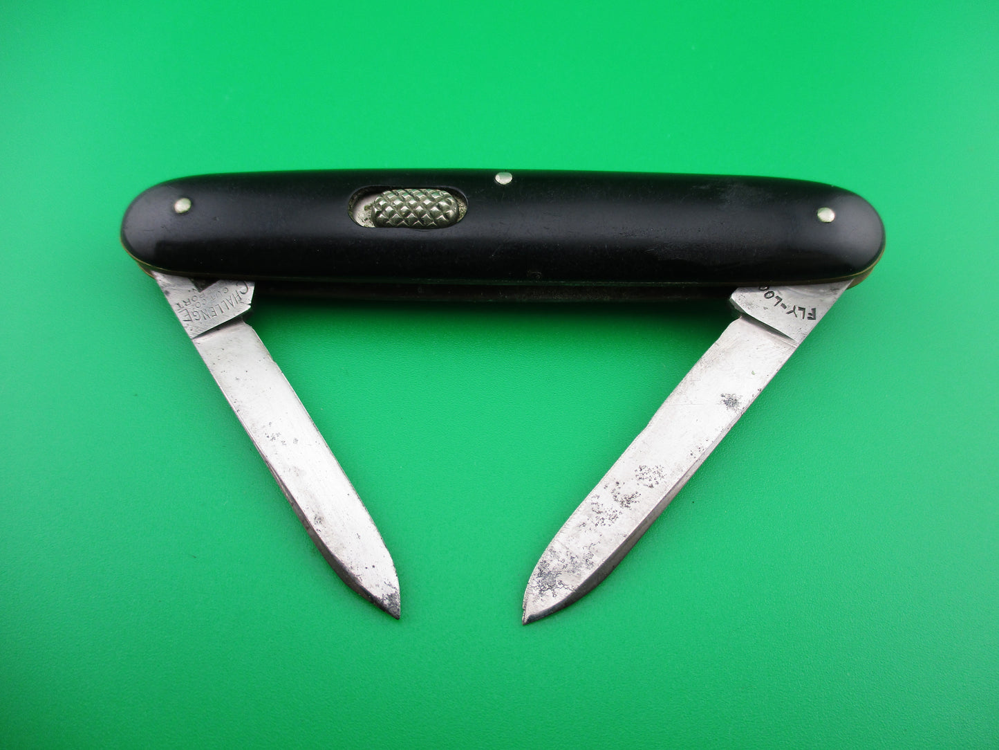 z Challenge Double Black Celluloid switchblade knife FLY LOCK arched