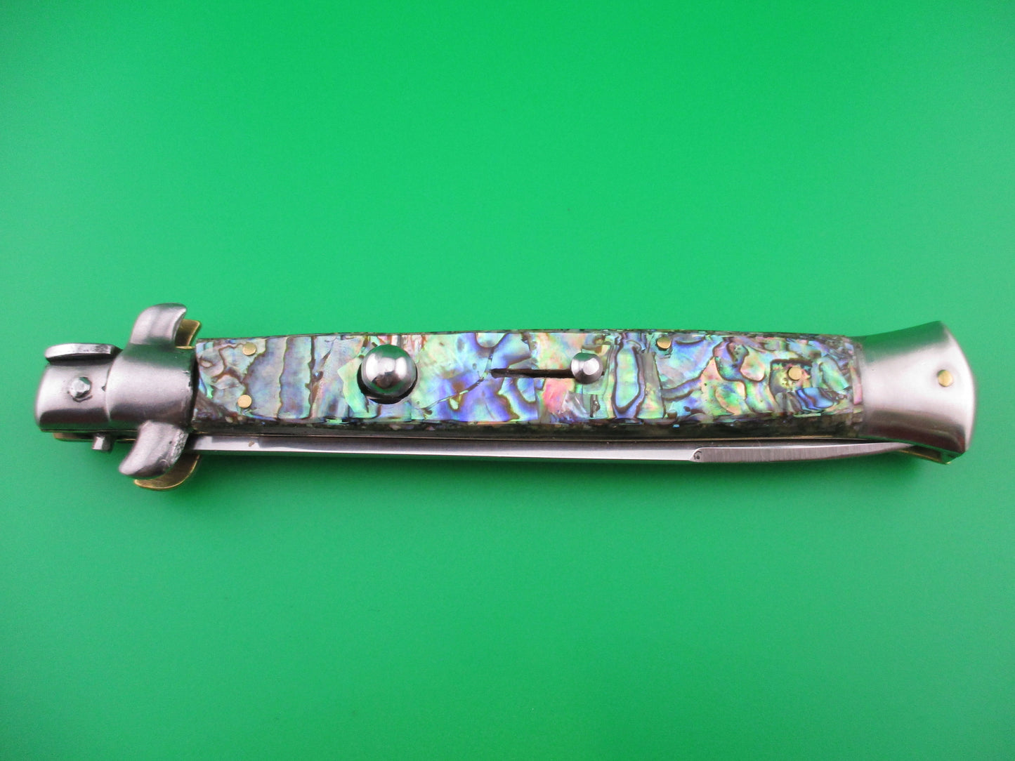 z INOX 28cm Vintage Italian Swivel bolster Abalone Stiletto switchblade knife