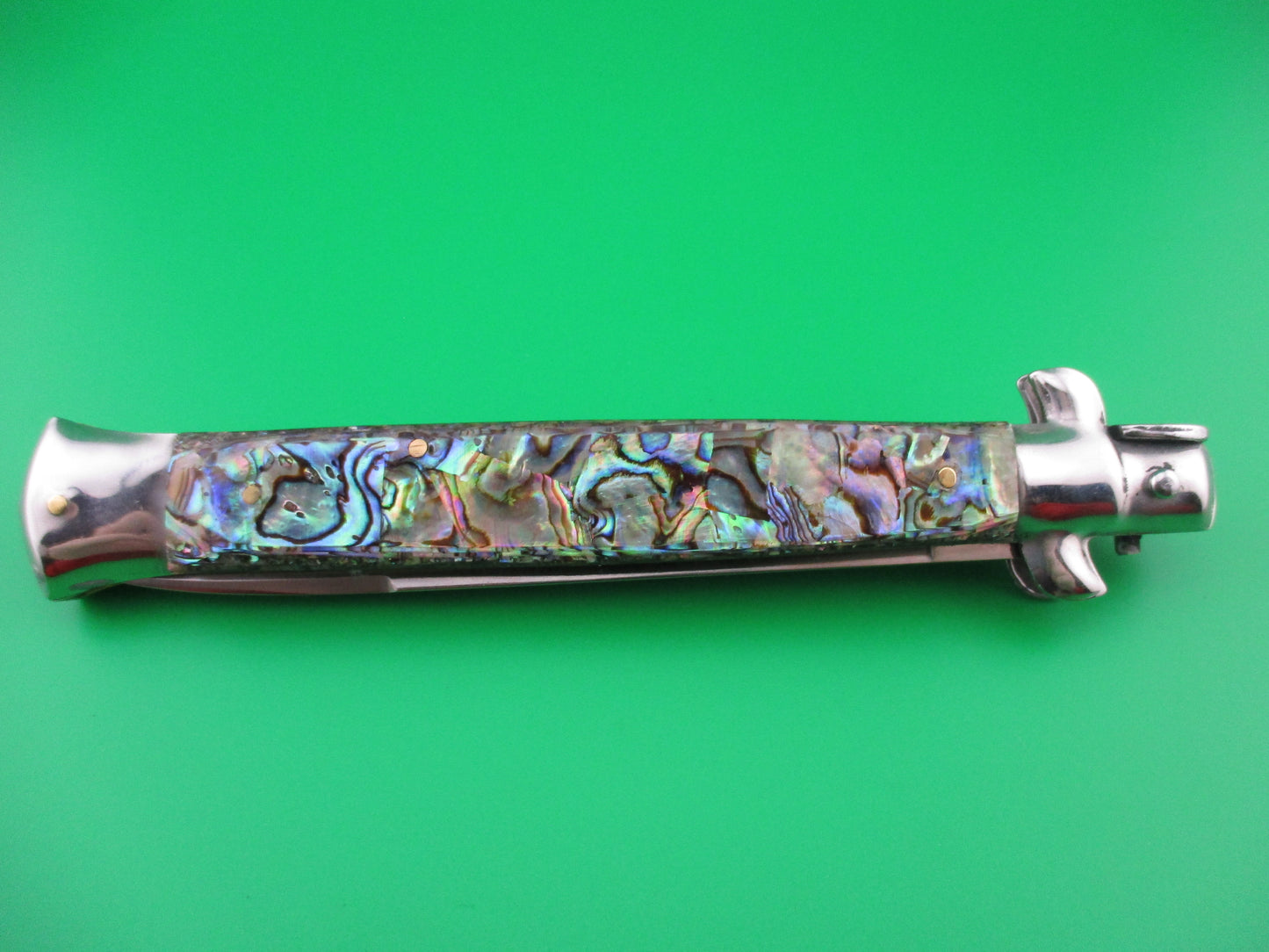z INOX 28cm Vintage Italian Swivel bolster Abalone Stiletto switchblade knife