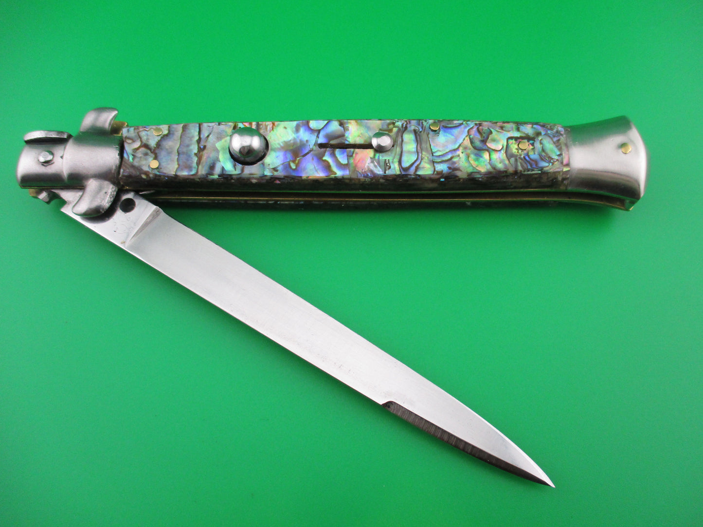 z INOX 28cm Vintage Italian Swivel bolster Abalone Stiletto switchblade knife