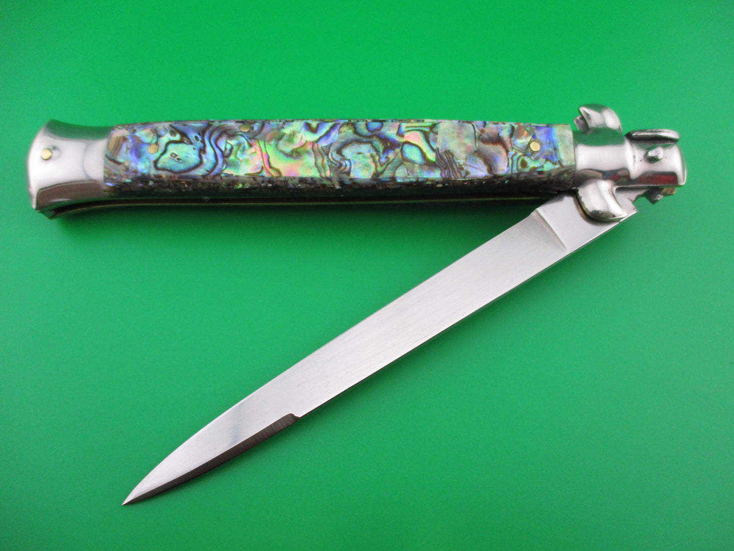 z INOX 28cm Vintage Italian Swivel bolster Abalone Stiletto switchblade knife