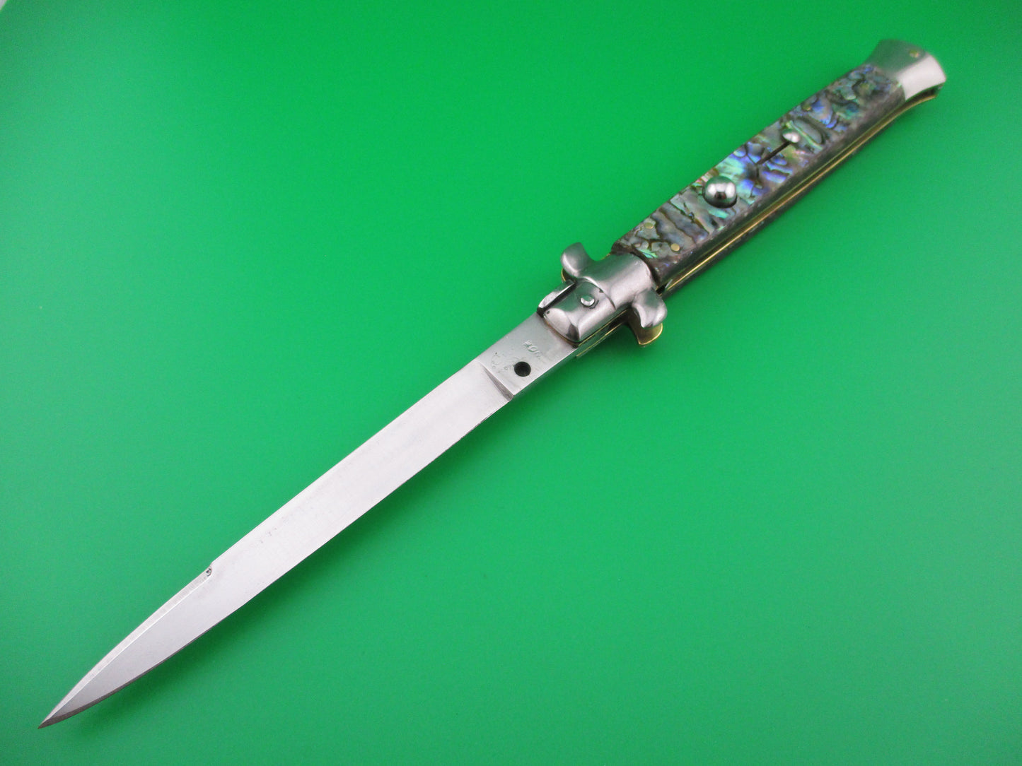 z INOX 28cm Vintage Italian Swivel bolster Abalone Stiletto switchblade knife