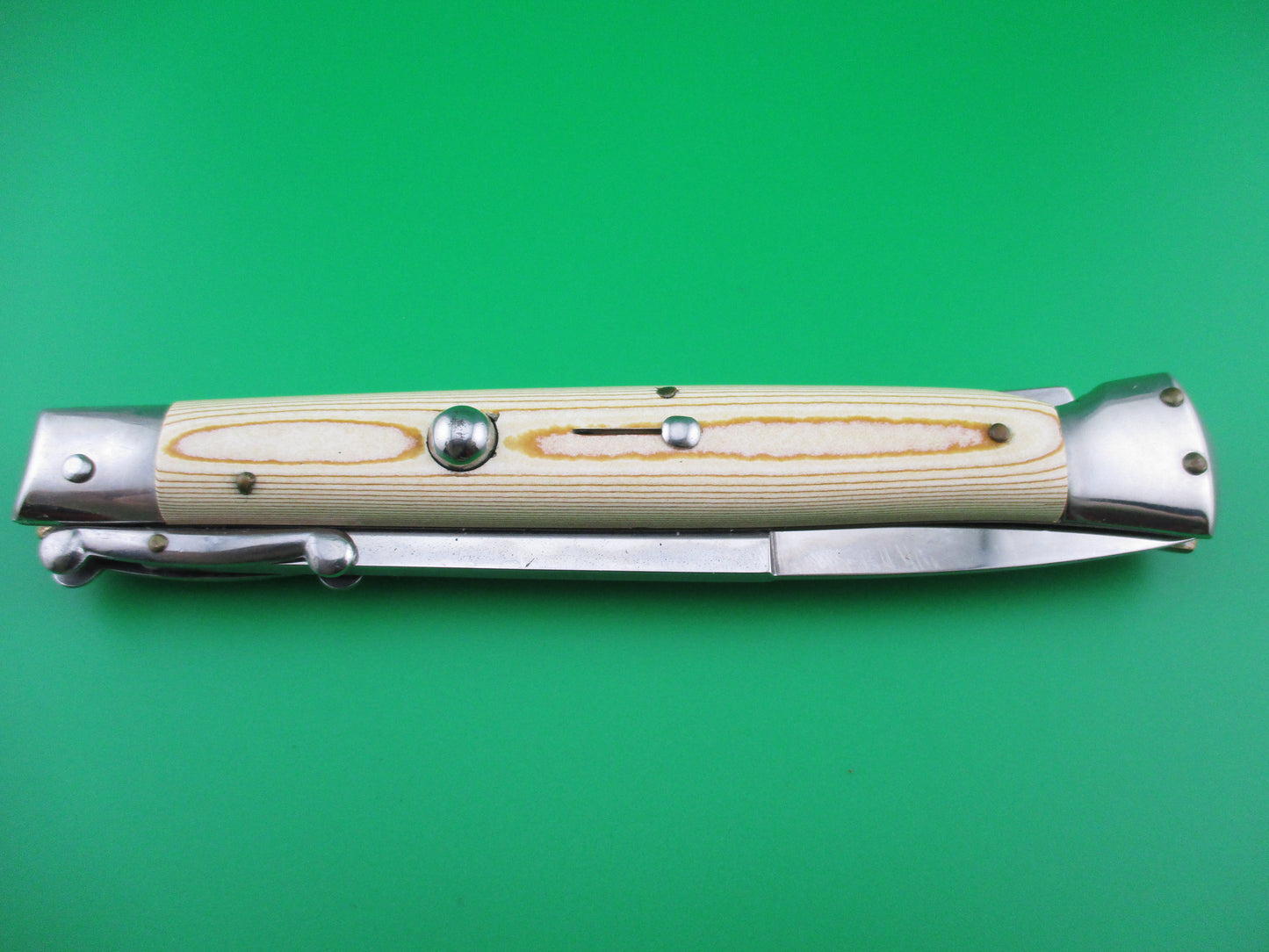 z Frank B Italian 11 inch Swing Guard Woodgrain Micarta switchblade knife