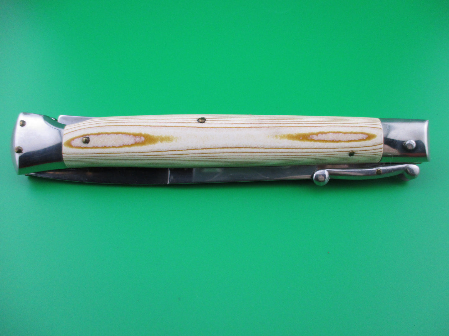 z Frank B Italian 11 inch Swing Guard Woodgrain Micarta switchblade knife