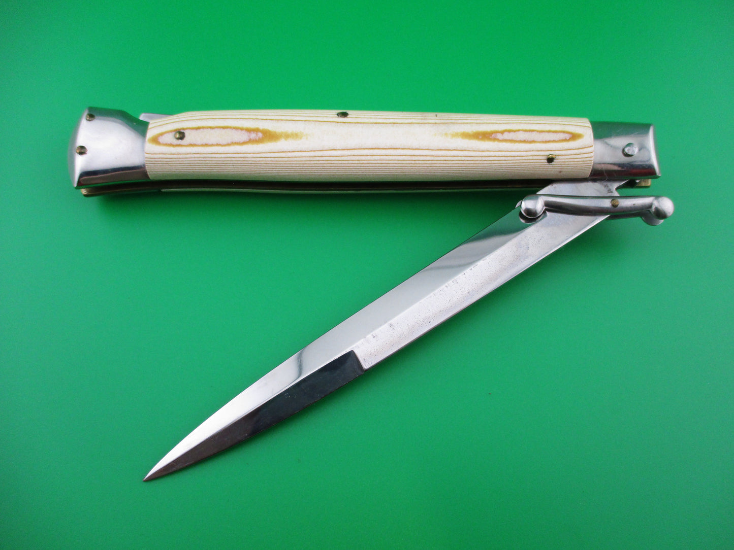 z Frank B Italian 11 inch Swing Guard Woodgrain Micarta switchblade knife