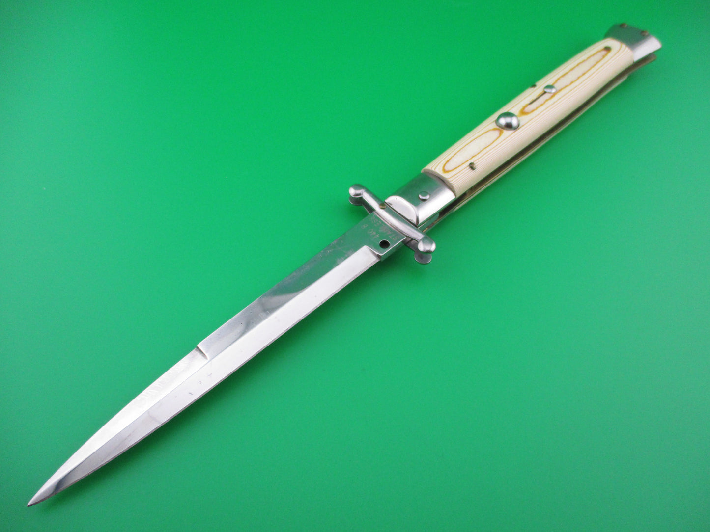 z Frank B Italian 11 inch Swing Guard Woodgrain Micarta switchblade knife