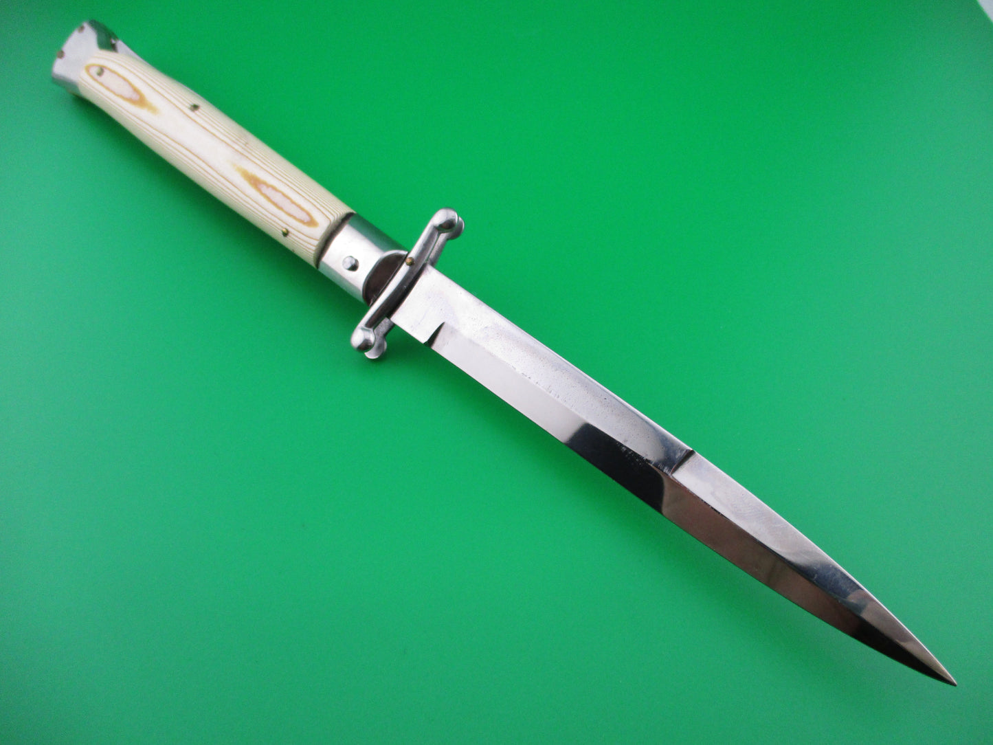 z Frank B Italian 11 inch Swing Guard Woodgrain Micarta switchblade knife