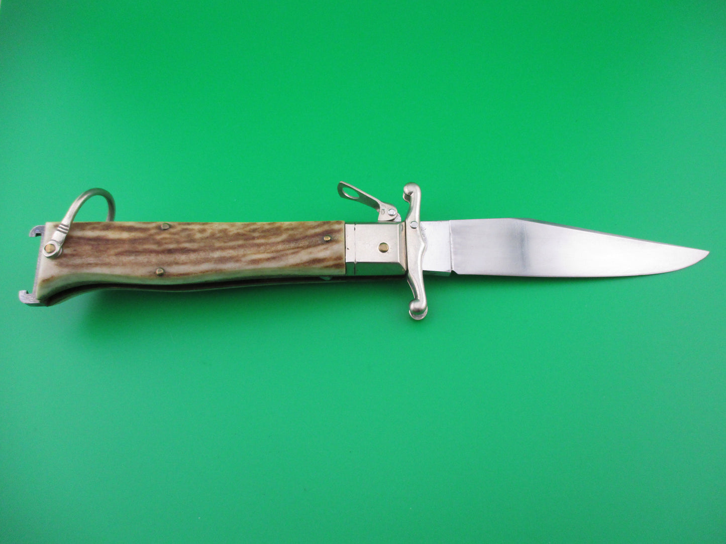 z INOX 23cm Italian Stag Fulcrum release Swing Guard Shell Puller switchblade