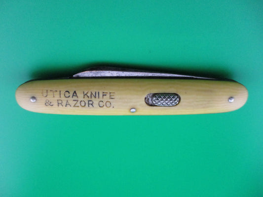 z Flylock Double UTICA KNIFE & RAZOR CO Ivory Celluloid switchblade knife
