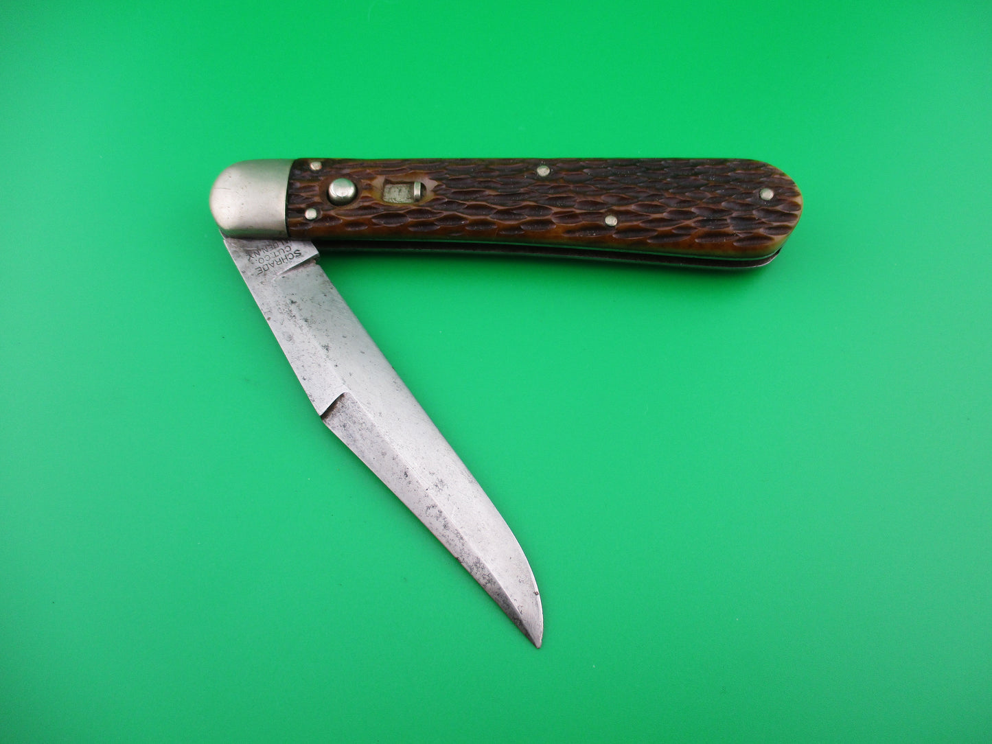 z SCHRADE CUT CO 1613 3/4 Hunting Knife Saber Grind bone vintage switchblade
