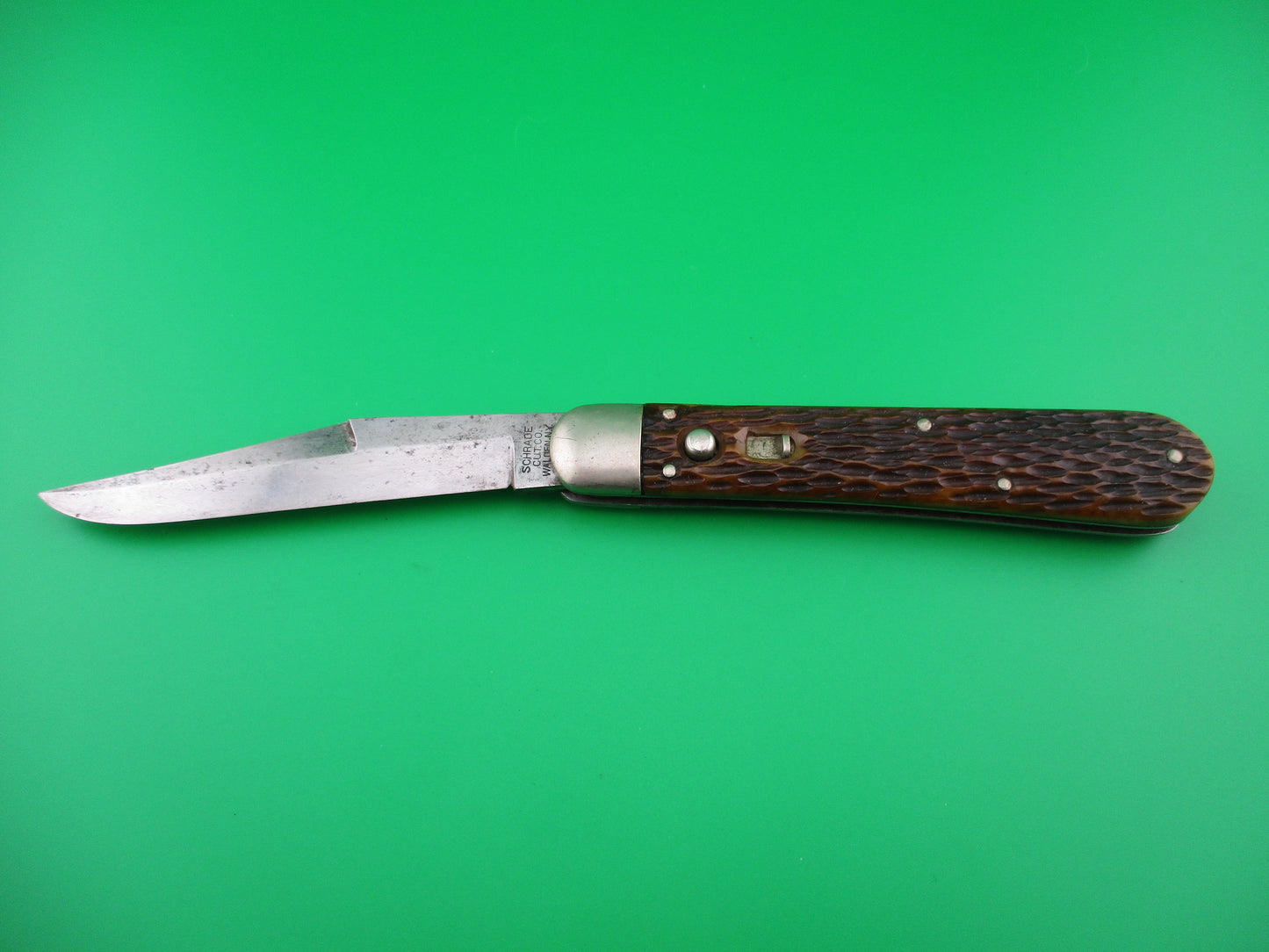 z SCHRADE CUT CO 1613 3/4 Hunting Knife Saber Grind bone vintage switchblade
