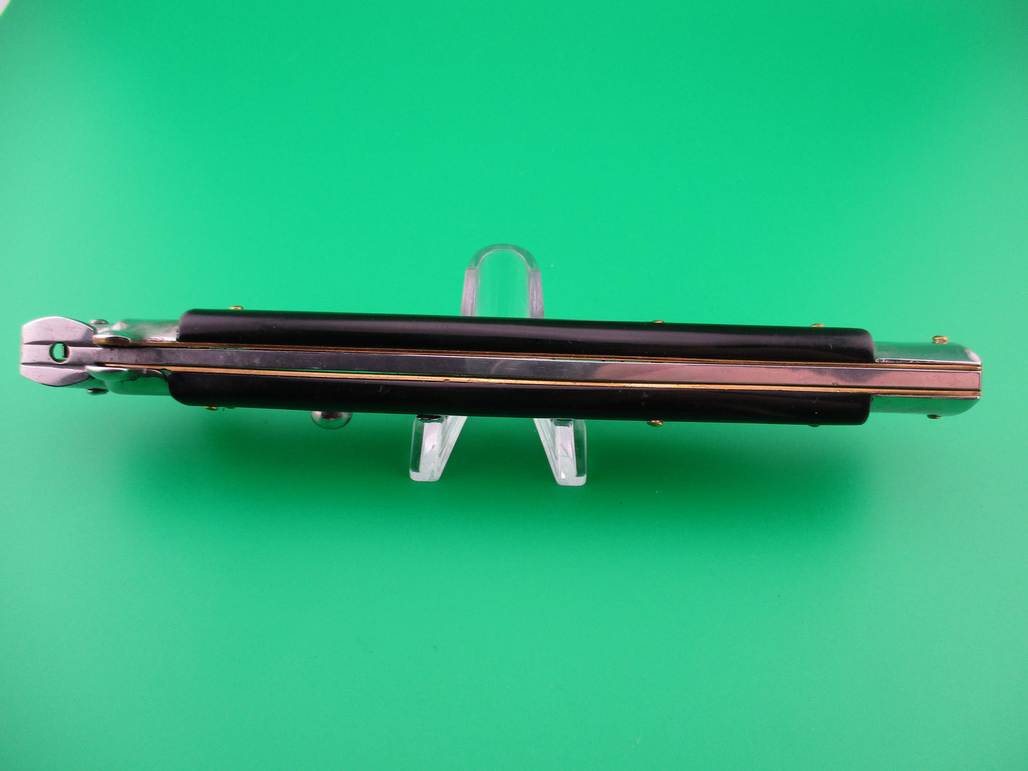 MADE IN ITALY 33cm Italian Swivel Bolster Stiletto Black streaked switchblade