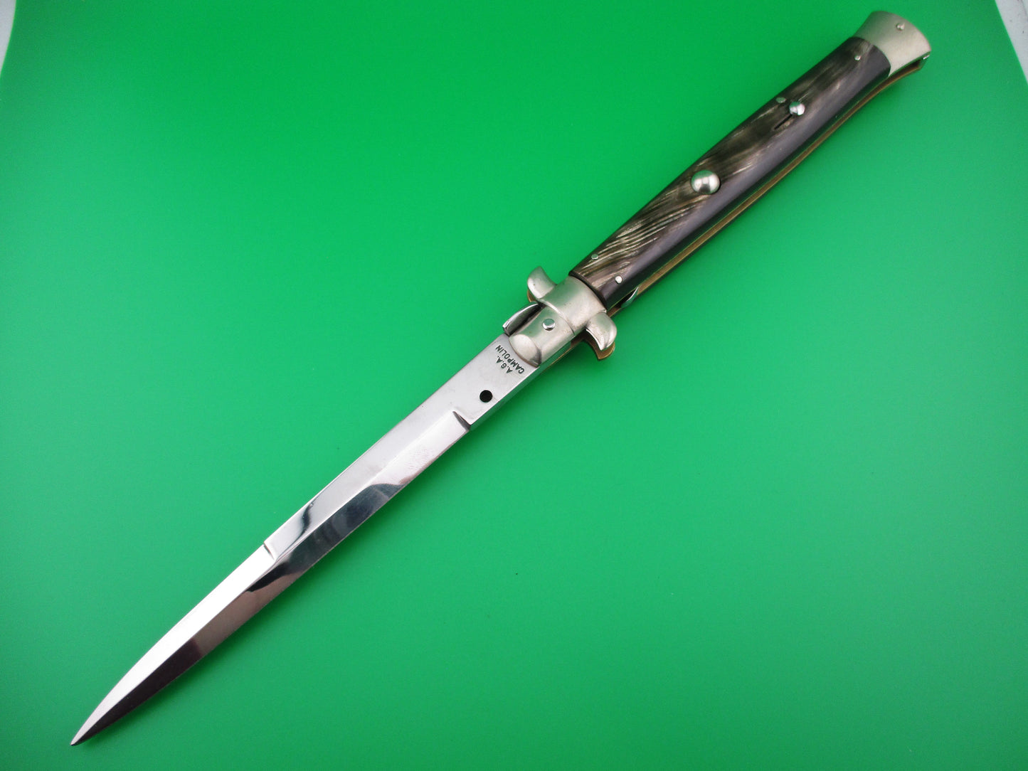 z AGA CAMPOLIN 33cm Picklock Stiletto Brown streaked horn NOS automatic knife