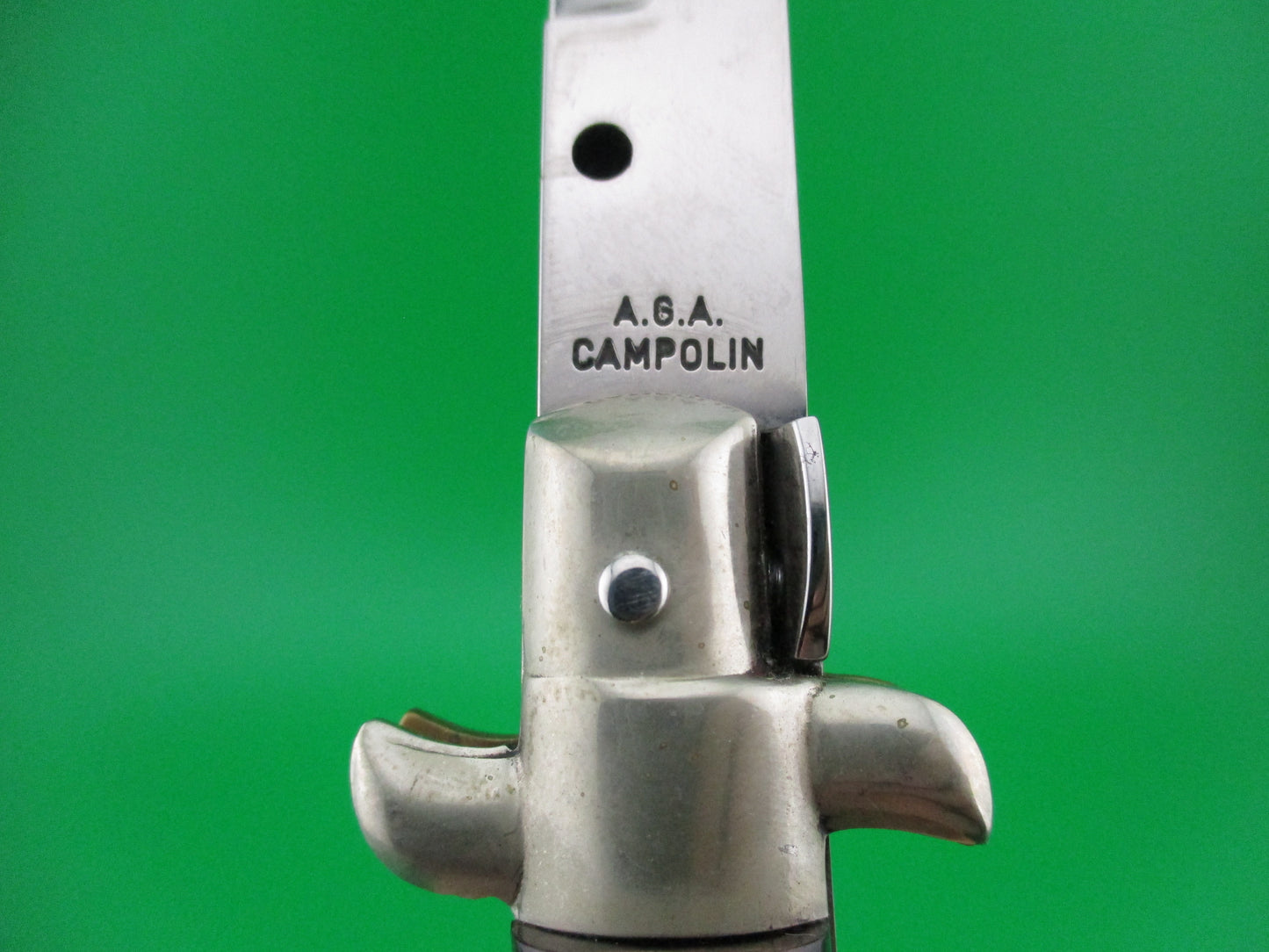 z AGA CAMPOLIN 33cm Picklock Stiletto Brown streaked horn NOS automatic knife