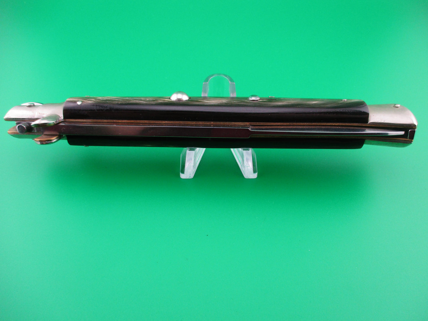 z AGA CAMPOLIN 33cm Picklock Stiletto Brown streaked horn NOS automatic knife