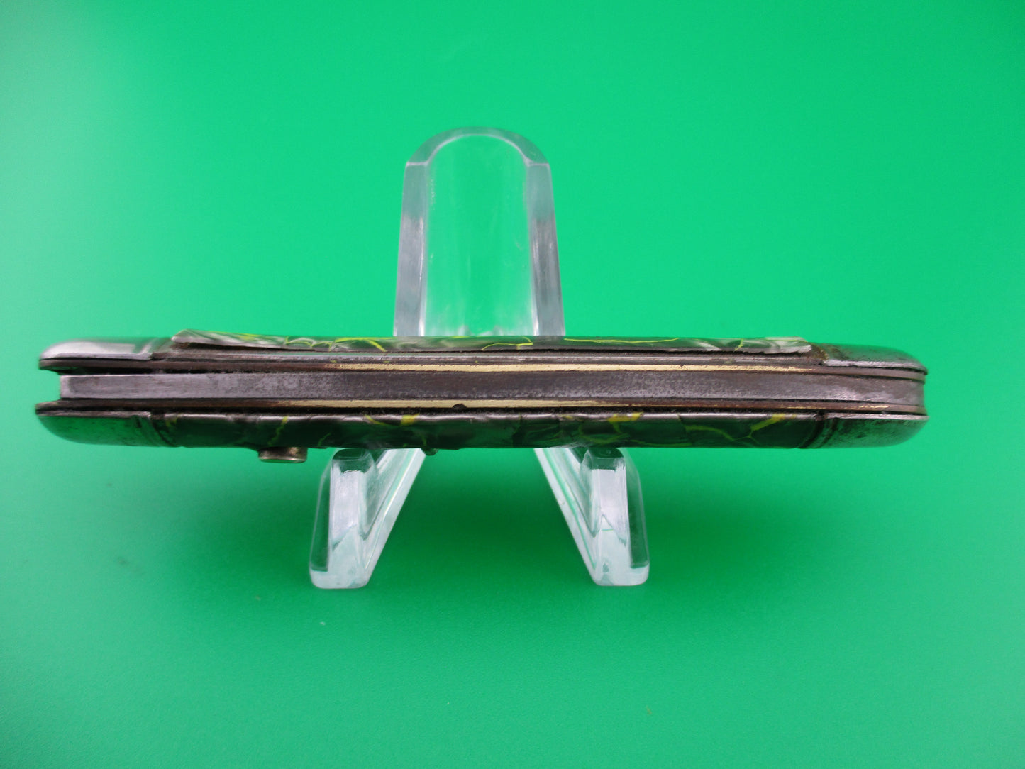 Hammer Brand Imperial Serpentine Jack Silver pearl Yellow streaks switchblade knife