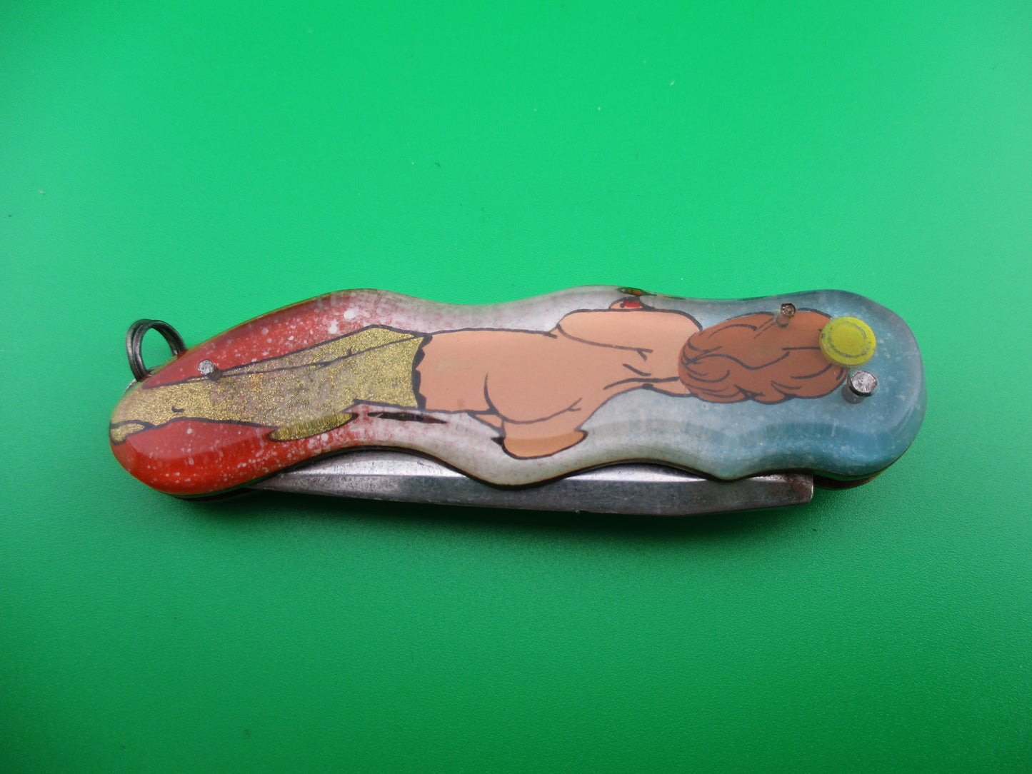 Russian Prison knife Sexy Woman switchblade gold stockings topless keychain