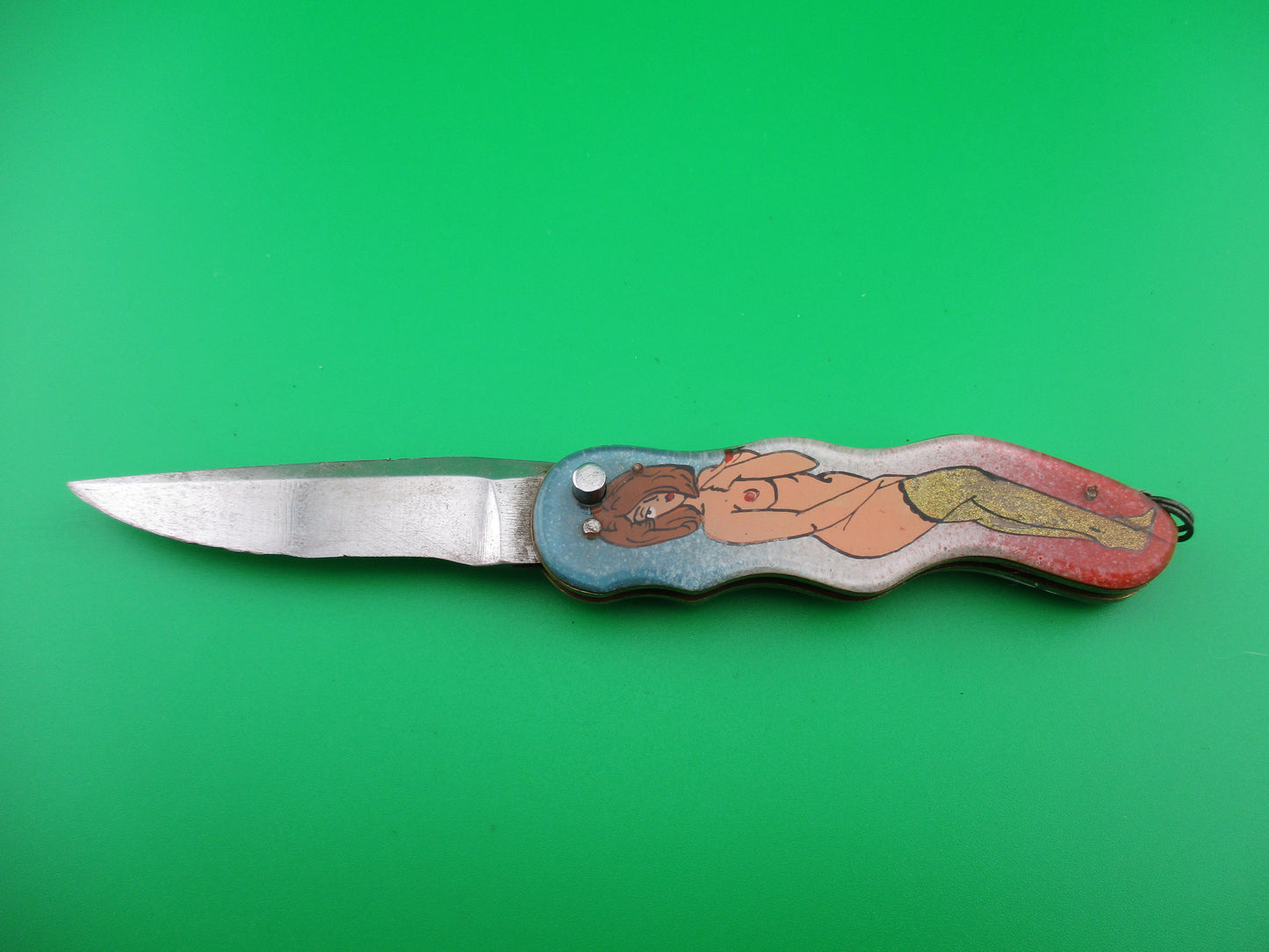 Russian Prison knife Sexy Woman switchblade gold stockings topless keychain