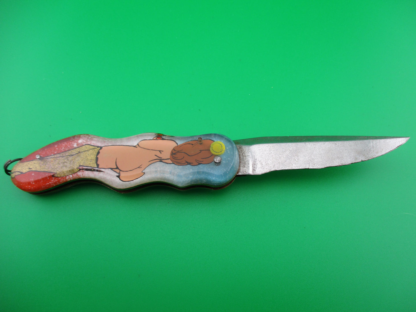 Russian Prison knife Sexy Woman switchblade gold stockings topless keychain