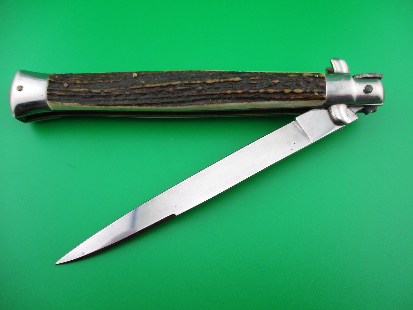 z Rostfrei 8 Italian 33cm Stag Transitional Stiletto Switchblade knife 5mm backspring