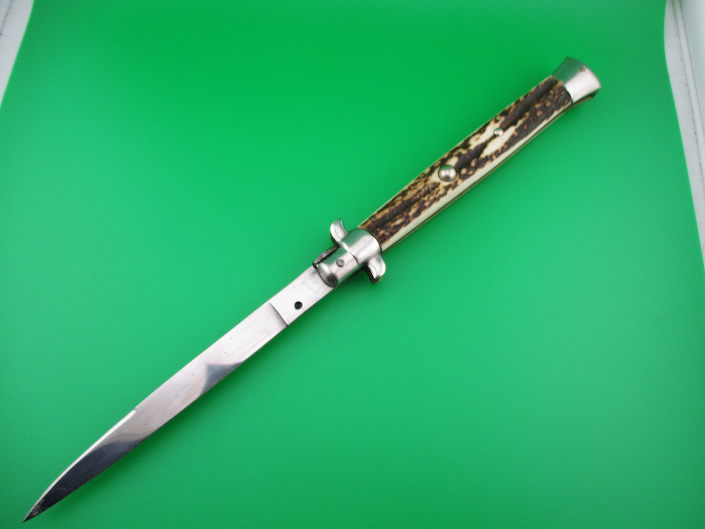 z Rostfrei 8 Italian 33cm Stag Transitional Stiletto Switchblade knife 5mm backspring