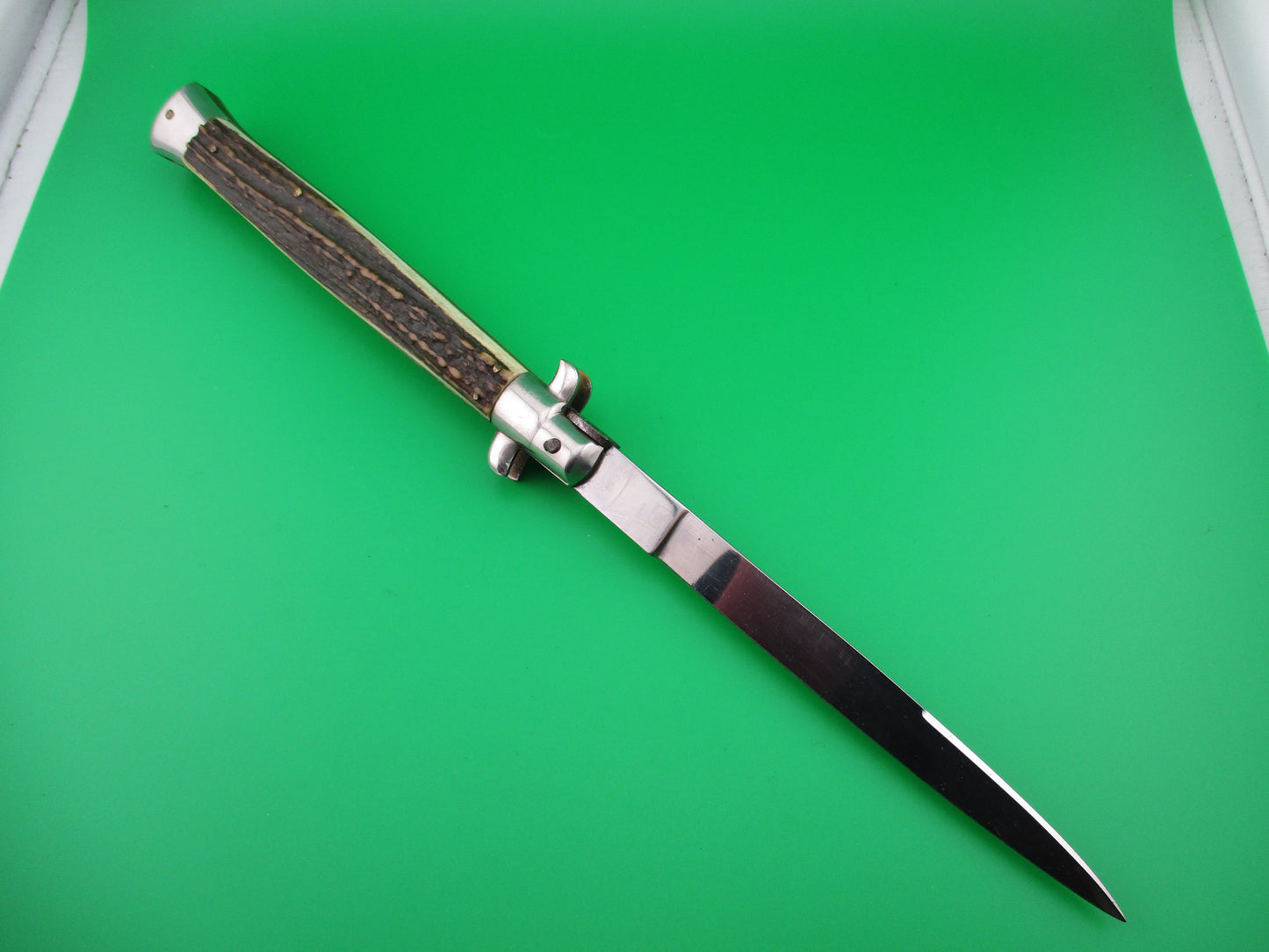 z Rostfrei 8 Italian 33cm Stag Transitional Stiletto Switchblade knife 5mm backspring