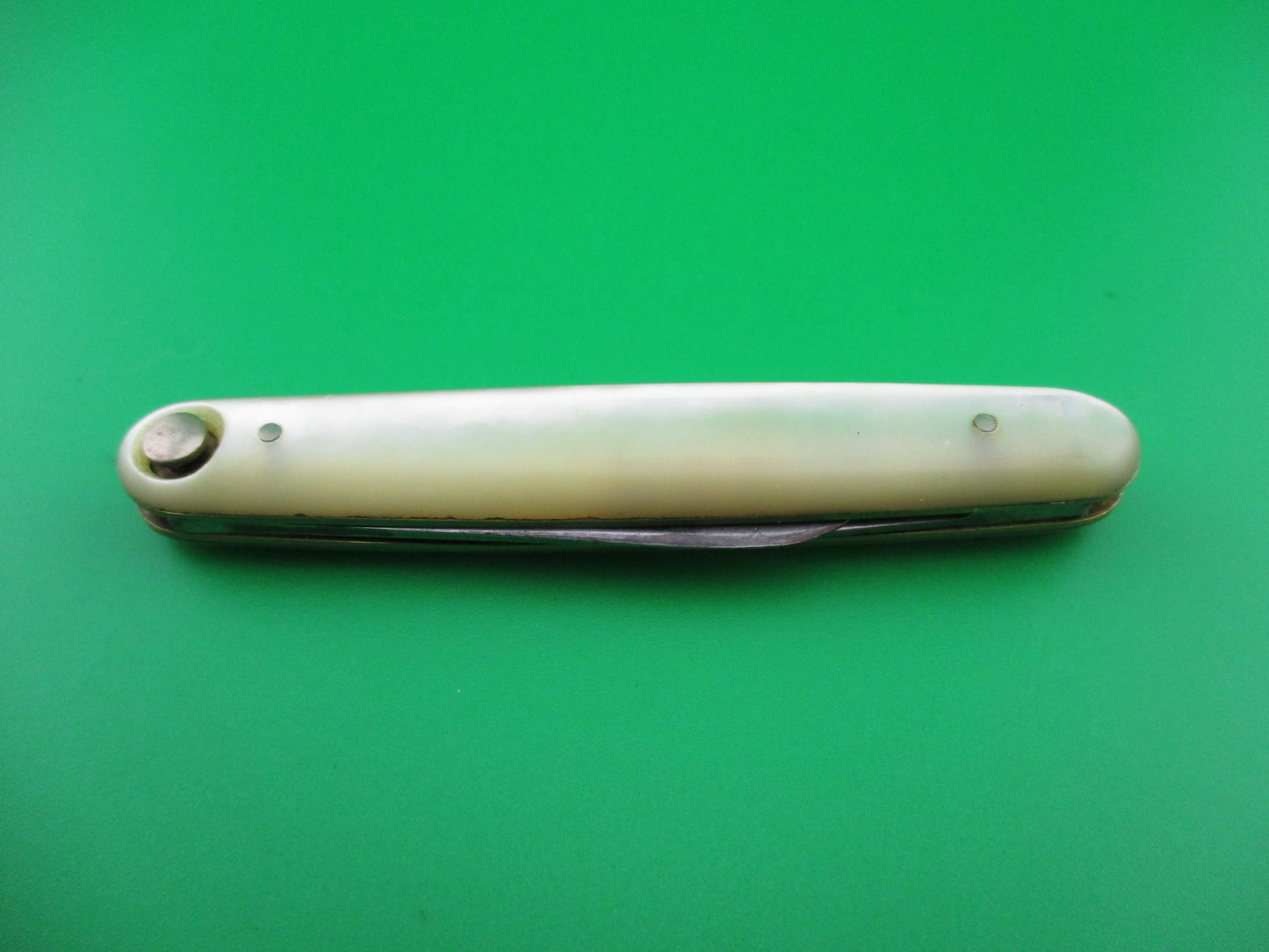 Press Button Knife Co medium double MOP switchblade knife