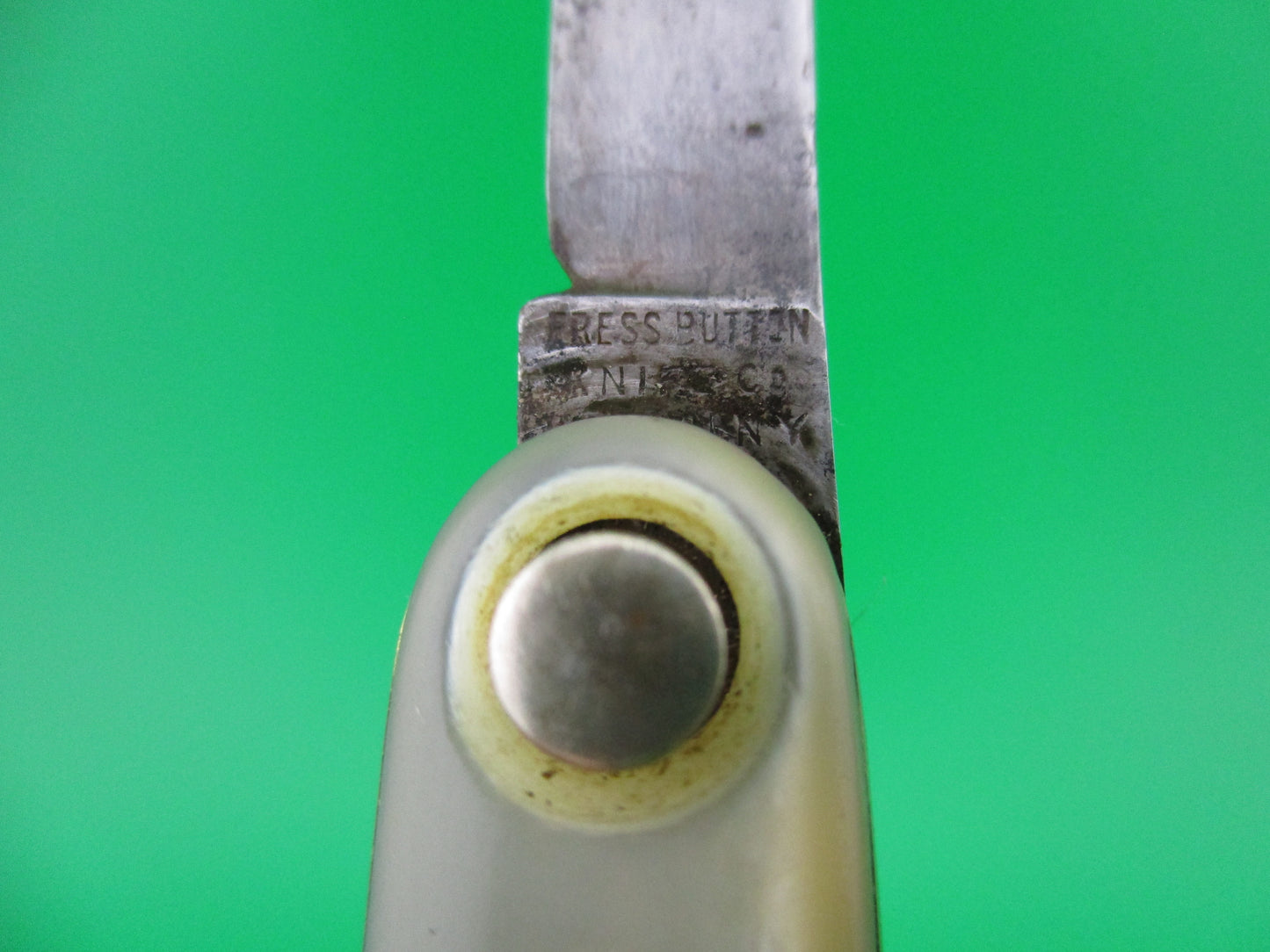 Press Button Knife Co medium double MOP switchblade knife