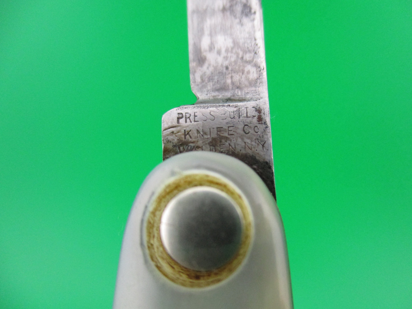 Press Button Knife Co medium double MOP switchblade knife