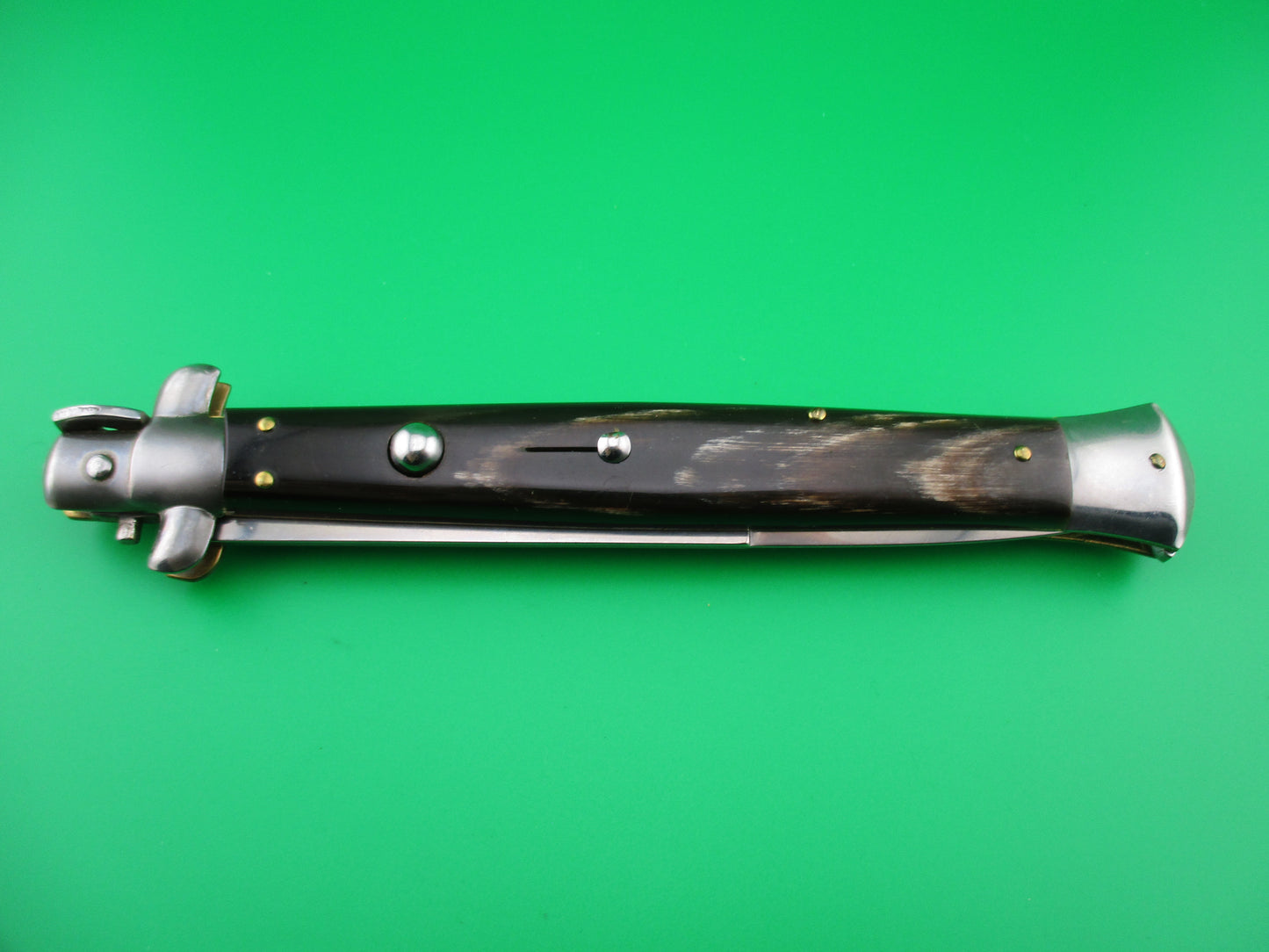 z INOX ITALY STAINLESS 33cm Italian Stiletto Brown horn automatic knife
