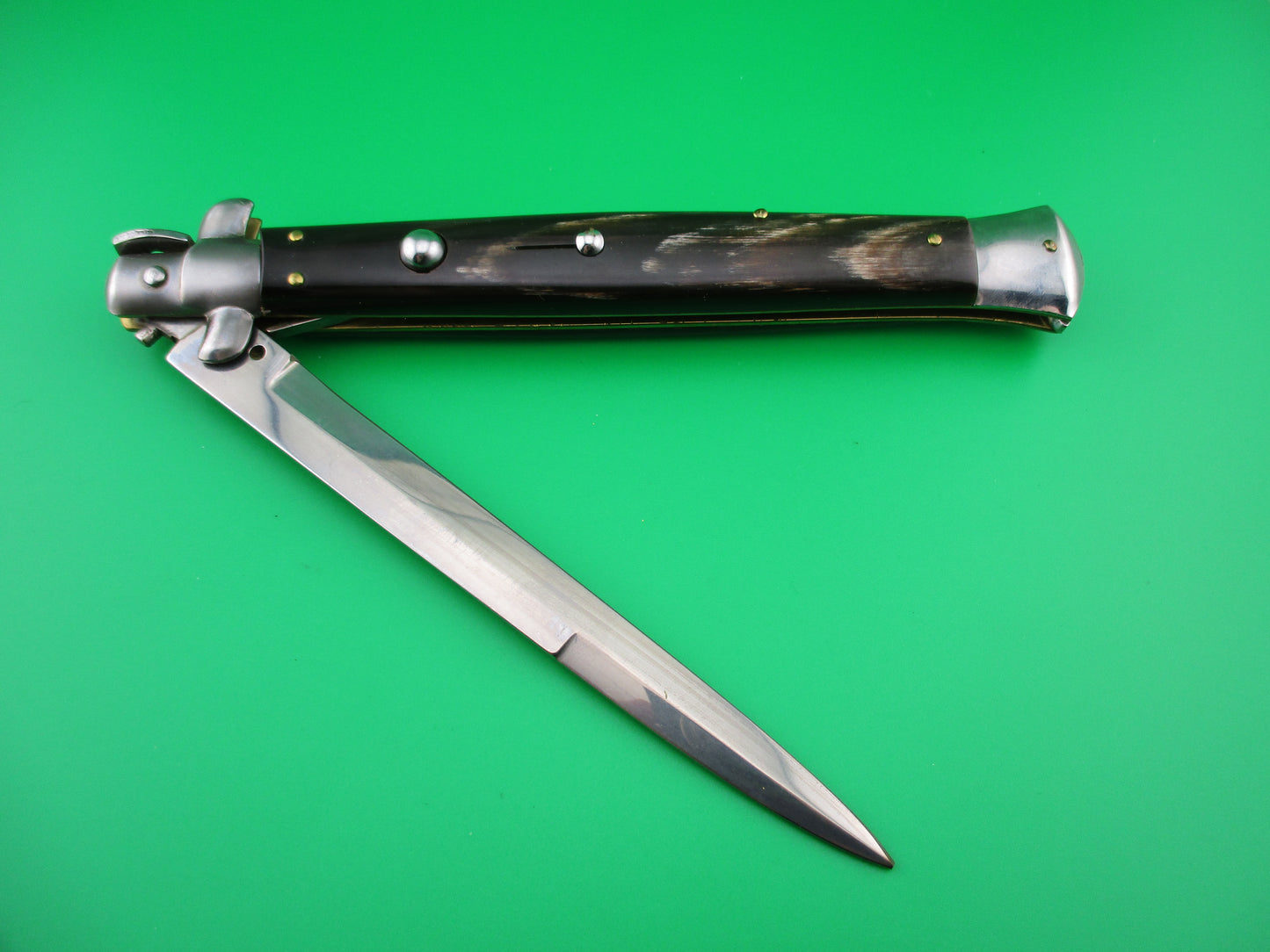 z INOX ITALY STAINLESS 33cm Italian Stiletto Brown horn automatic knife
