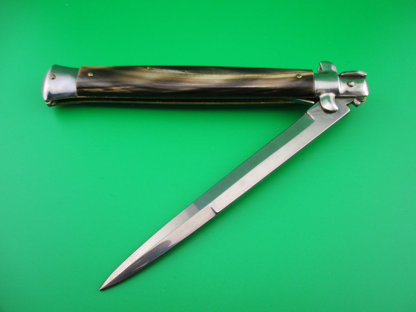 z INOX ITALY STAINLESS 33cm Italian Stiletto Brown horn automatic knife