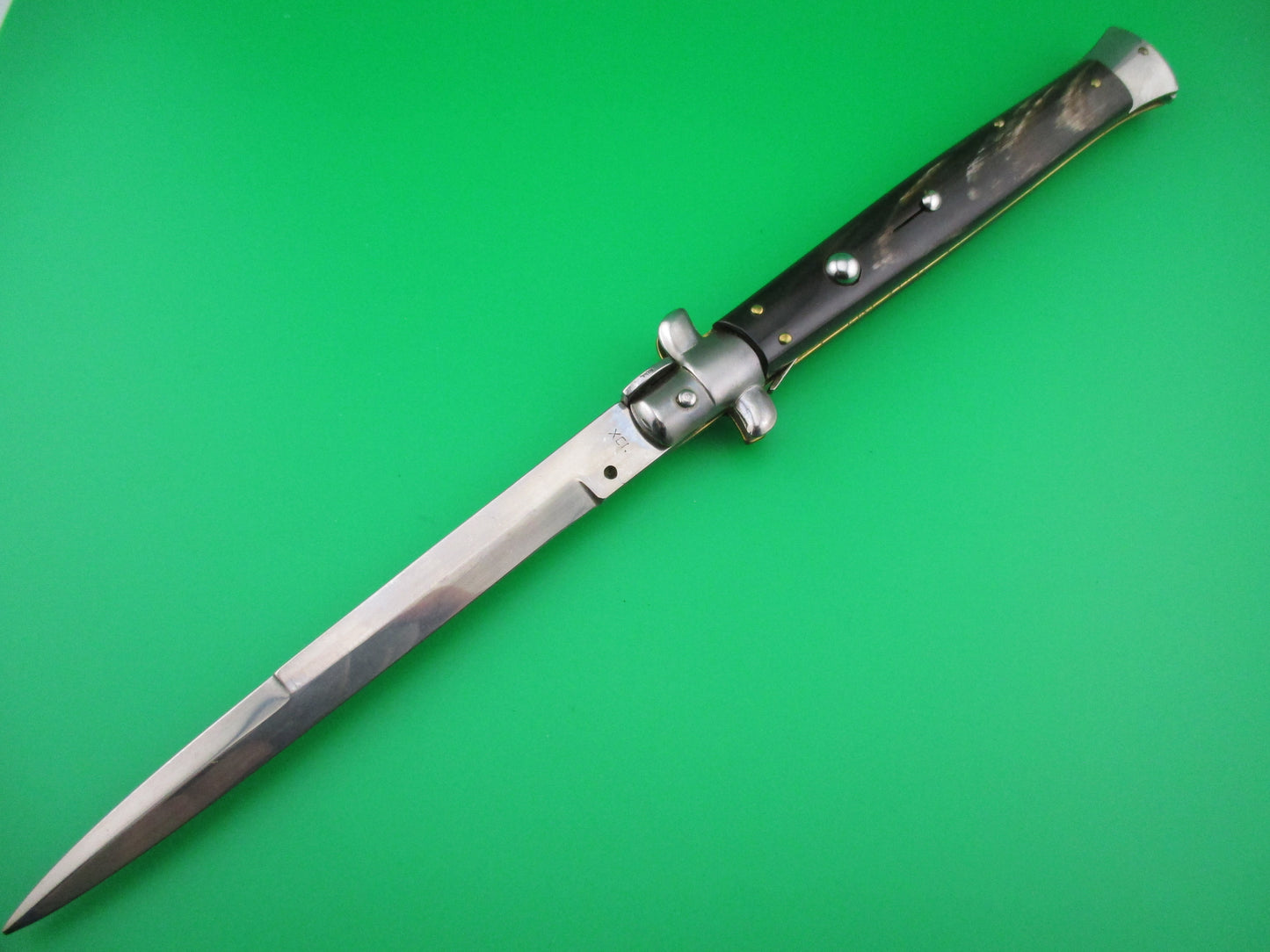 z INOX ITALY STAINLESS 33cm Italian Stiletto Brown horn automatic knife