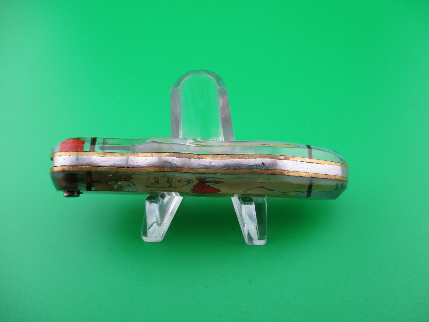 Russian Prison knife Pinup topless woman red skirt switchblade keychain