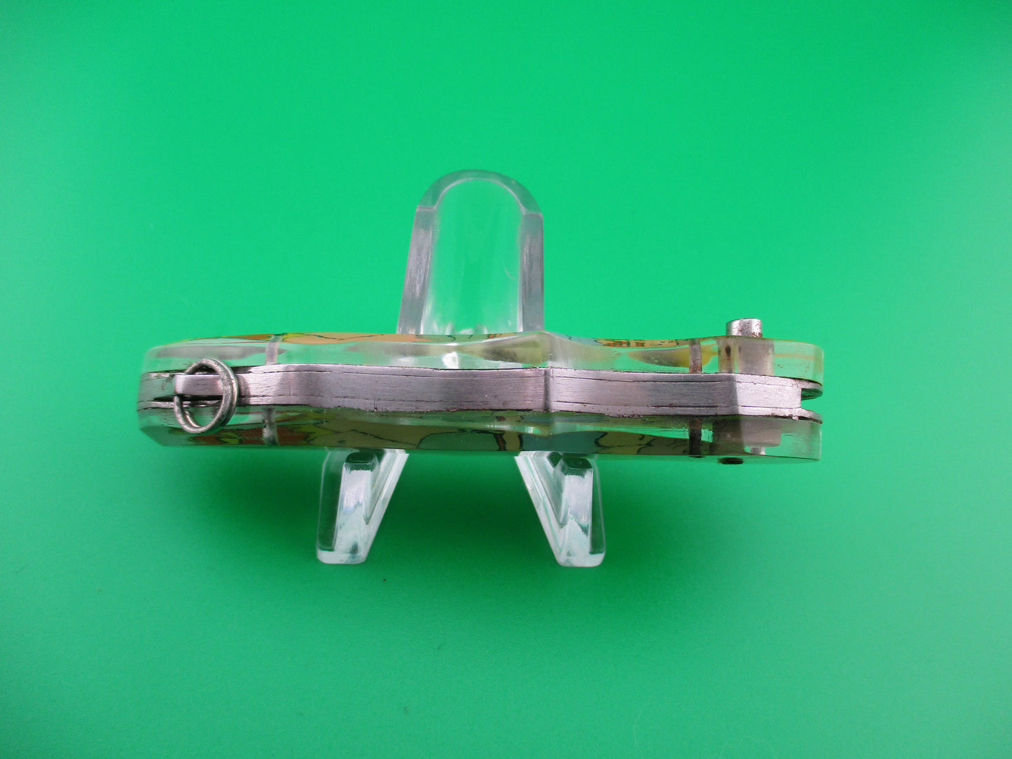 Russian Prison knife Pinup Sexy woman green skirt blue top switchblade keychain