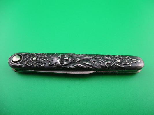 z PRESS BUTTON KNIFE CO small double Sterling Gothic antique switchblade knife