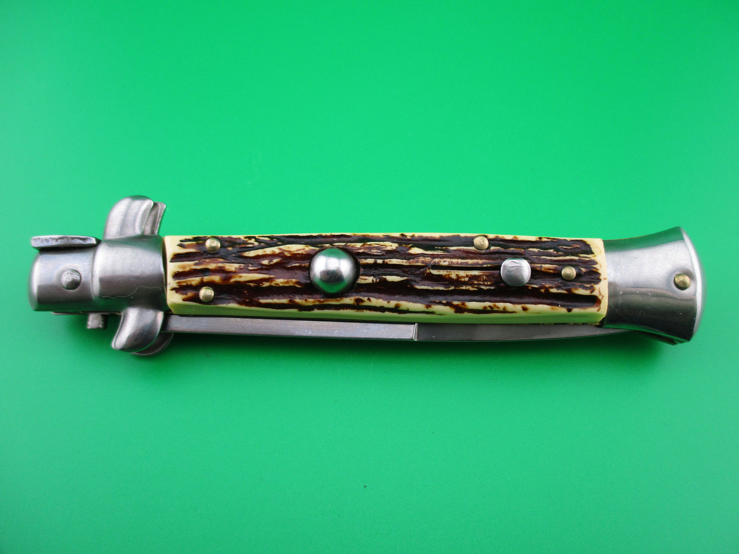 ITALY STAINLESS 23cm Italian Faux Stag stiletto automatic knife