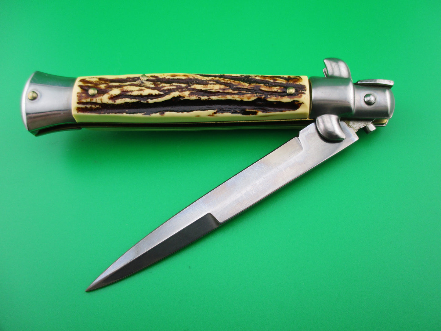 ITALY STAINLESS 23cm Italian Faux Stag stiletto automatic knife