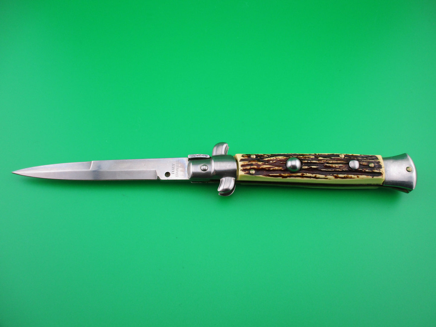 ITALY STAINLESS 23cm Italian Faux Stag stiletto automatic knife