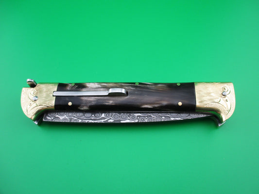 z Custom 29cm Custom Damascus Bird Head Backspring release automatic knife by Samir Ahmad