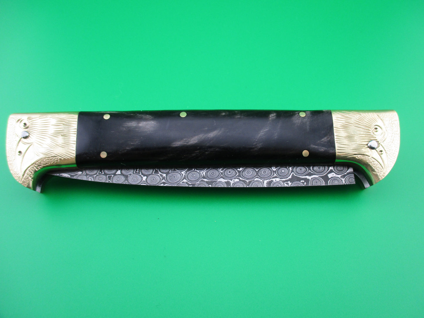 z Custom 29cm Custom Damascus Bird Head Backspring release automatic knife by Samir Ahmad