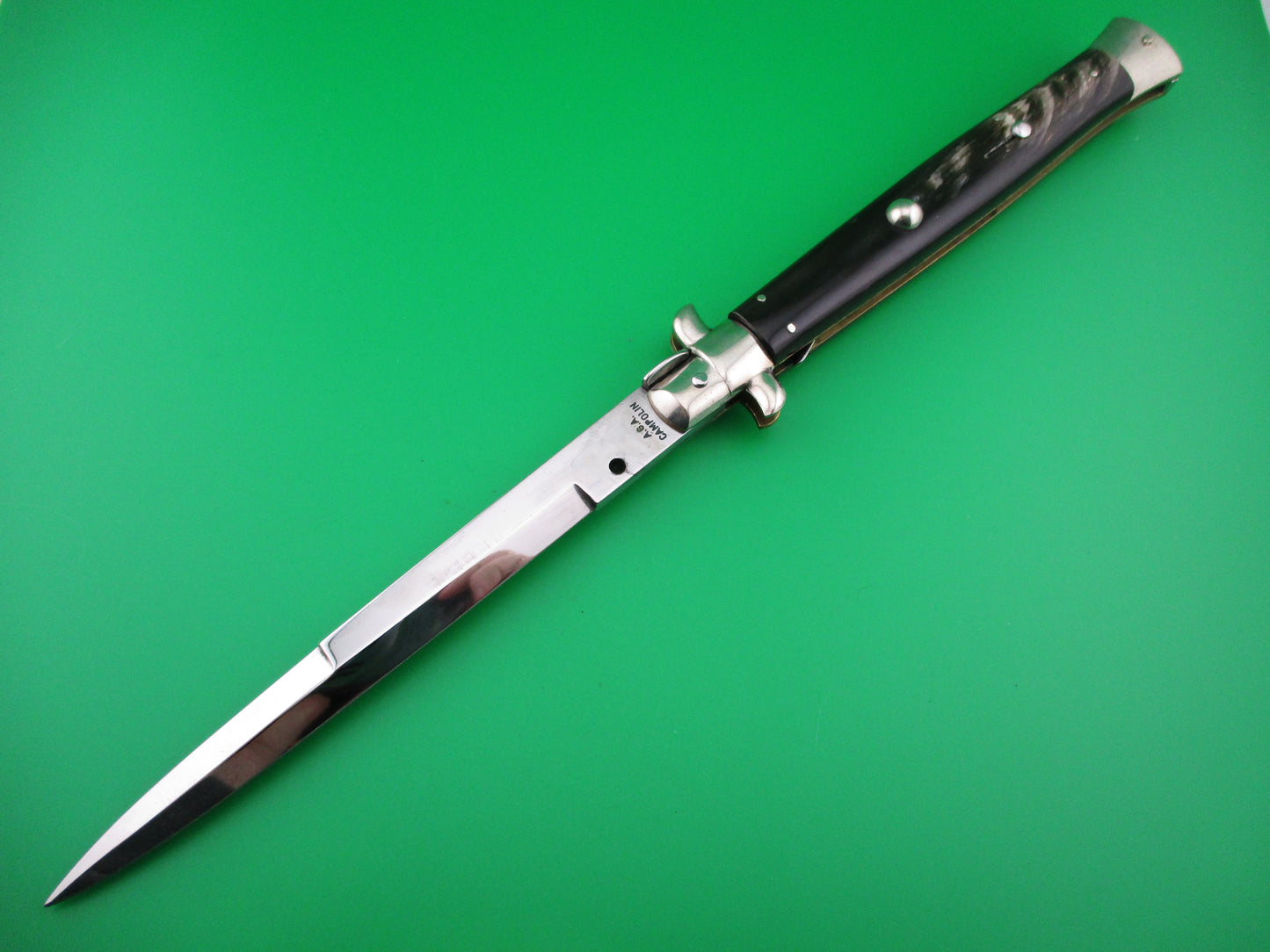z AGA CAMPOLIN 33cm Picklock Stiletto Brown streaked horn NOS automatic knife
