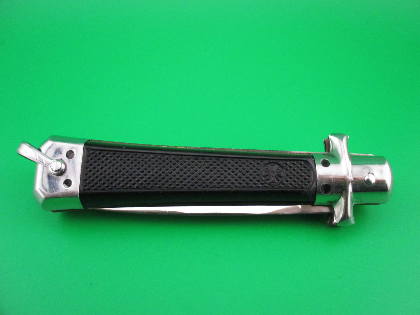 z BARGEON INOX 19cm French Automatic Knife Black checkered Red Dot safety