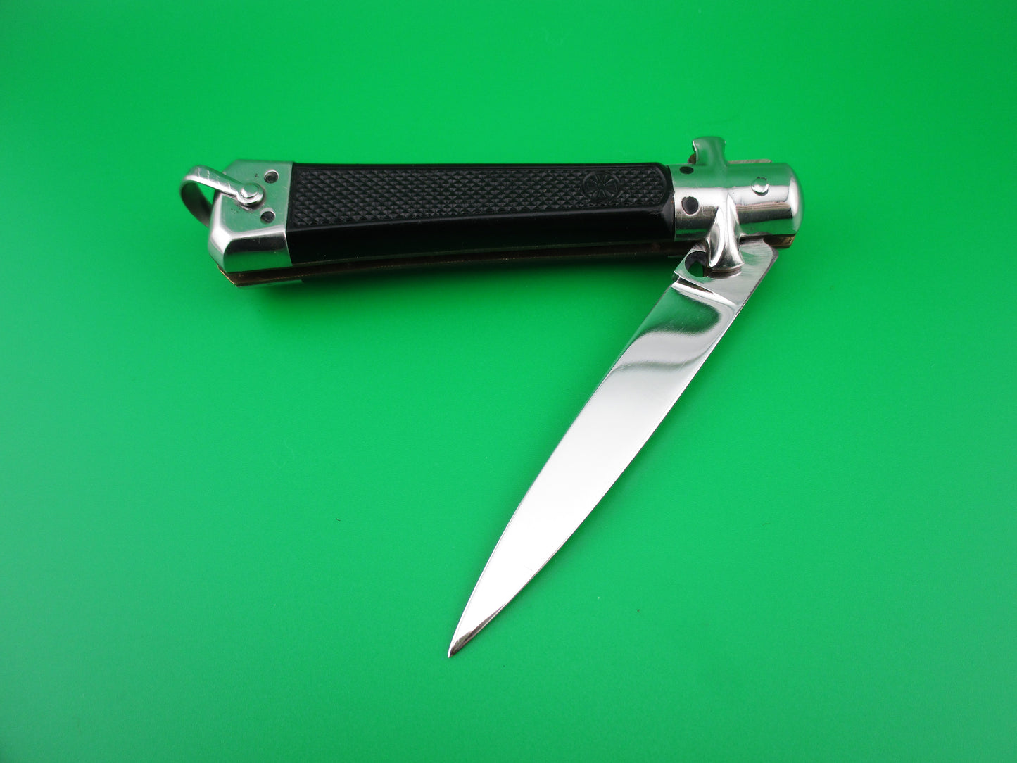 z BARGEON INOX 19cm French Automatic Knife Black checkered Red Dot safety