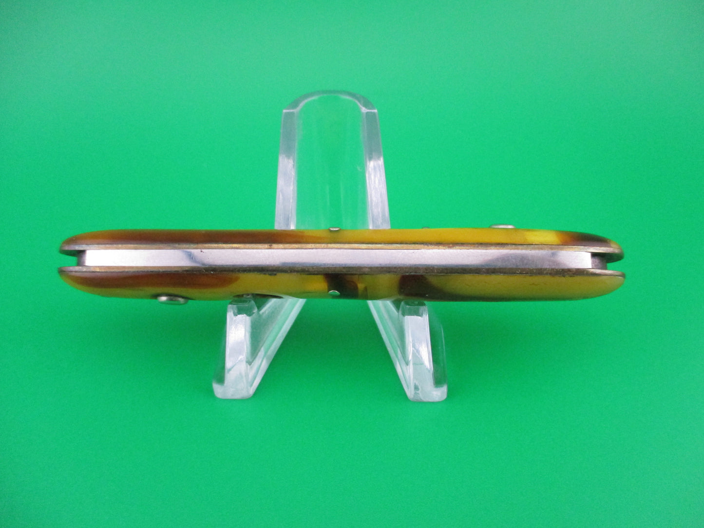 z SCHRADE CUT CO Medium double Brown lined cream switchblade knife